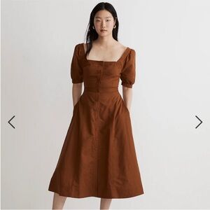 Madewell seamed puff-sleeve midi dress brown size 2